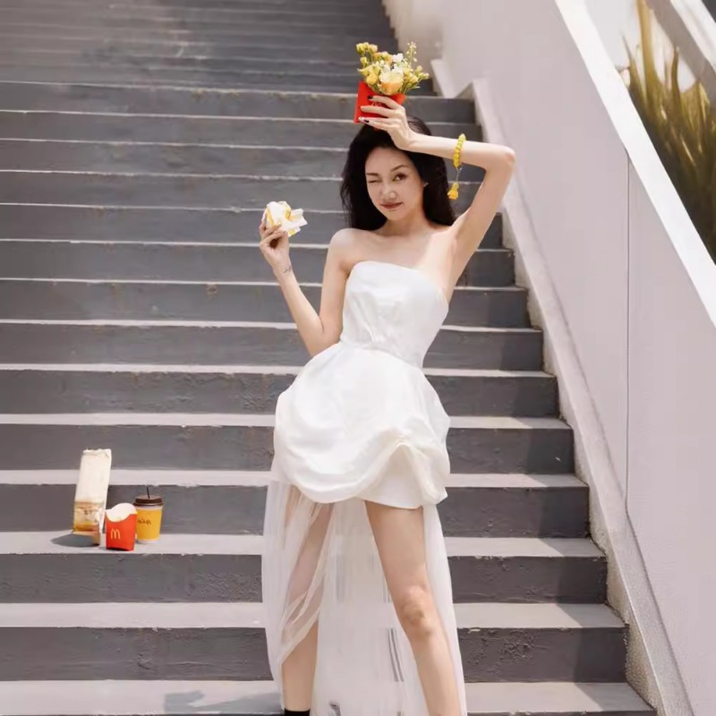 Gaun Pagi Tanpa Tali Warna Put - Photography Lighting ulasan dan harga